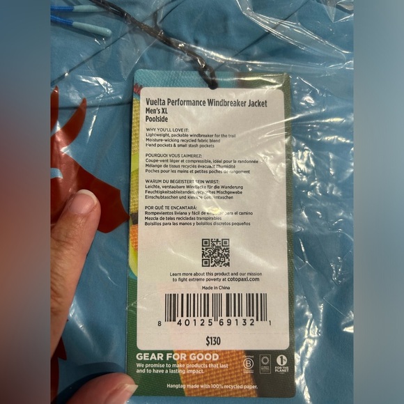 Cotopaxi Men's XL Vuelta Performance Windbreaker Jacket Blue Poolside UPF 50 NWT - Picture 6 of 7